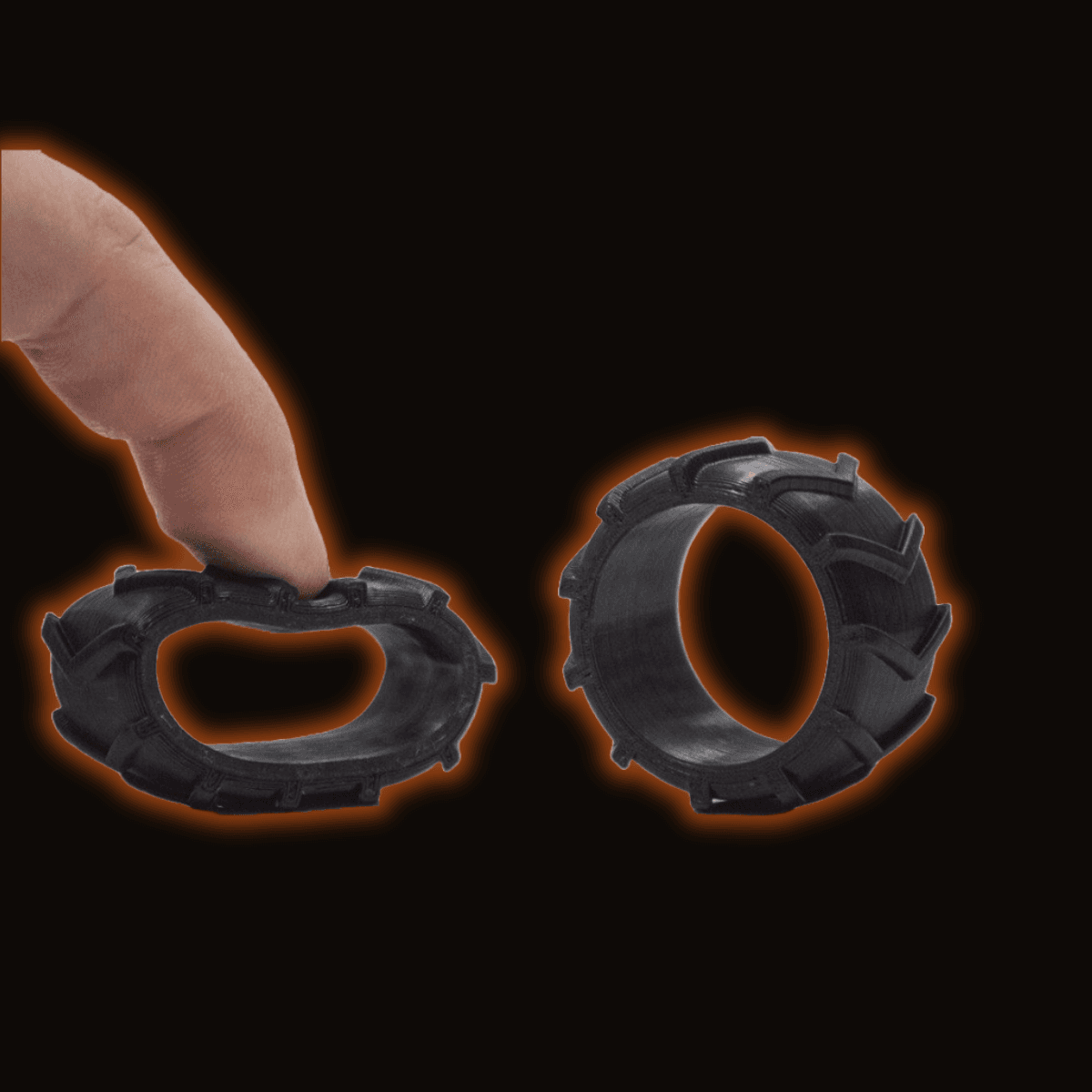 TPU part against a dark studio background
